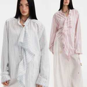DIDDI MODA Asymmetric Long Sleeve Shirt Women's Casual Style Lace Patchwork Wave Collar Light Color Breathable Anti-Wrinkle - AliExpress Shirts & Blouses