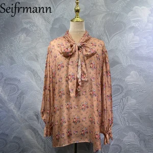 Seifrmann 2026 Spring Women's New clothing Fashionable and Casual frenulum Collar Long Sleeve Silk Printed Top - AliExpress Shirts & Blouses