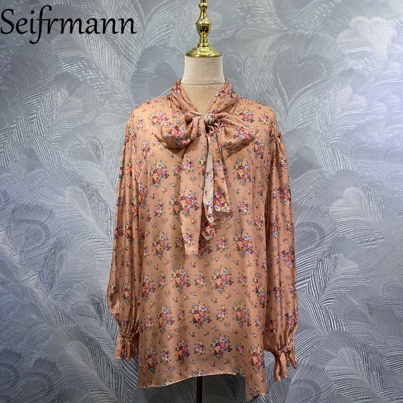 Seifrmann 2026 Spring Women's New clothing Fashionable and Casual frenulum Collar Long Sleeve Silk Printed Top - AliExpress Shirts & Blouses