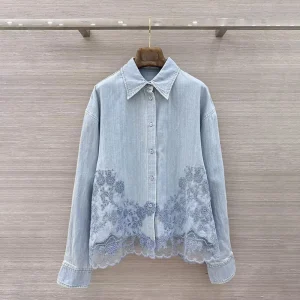 Women Shirt Summer 2026 Single Breasted Slim Fit Women Long Sleeve Top Lace Flower Embroidered Top Denim Jacket，y2k - AliExpress Shirts & Blouses