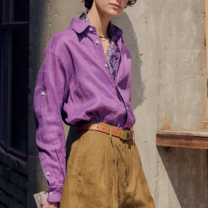 Vintage Natural Linen Purple Long Sleeve Shirt Elegant Commute Red Line Series Women's Loose Fit Shirt Breathable Spring Fashion - AliExpress Shirts & Blouses