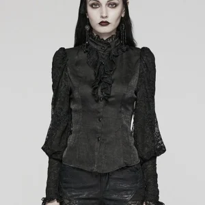 Gothic Style Long Sleeve Lace Patchwork Women's Shirt Spring New Design Slim Fit Polyester Polyurethane Elastic Fiber Pure Color - AliExpress Shirts & Blouses