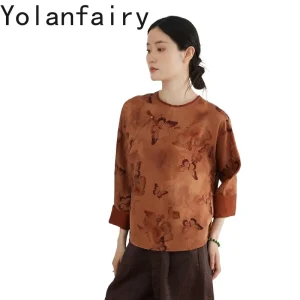 YOLANFAIRY 100% Mulberry Silk Shirts Woman Summer Top Luxury Xiangyunsha Blose Elegant 3/4 Sleeve O-Neck Tee Tops Women Shirt - AliExpress Shirts & Blouses