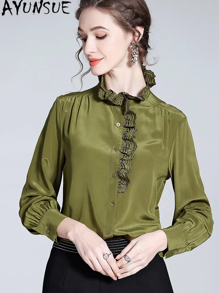 AYUNSUE 100% Mulberry Silk Shirts for Women Spring Autumn Clothes High-end Elegant Womens Tops Stand Collar 2026 Блузка Женская - AliExpress Shirts & Blouses