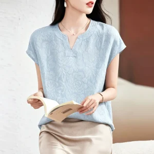 22 Momme Heavyweight Gold Crown Crepe Silk Shirt for Women, Short Sleeve Casual Breathable Top, Versatile Mulberry Silk T-Shirt - AliExpress Shirts & Blouses