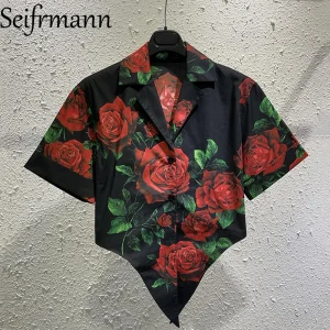 Seifrmann Casual simple printed cotton shirt lapel short-sleeved shirt 2026 autumn fashion women's new style - AliExpress Shirts & Blouses