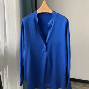 Oversized Drop Shoulder V-Neck Silk Shirt Women's One-Piece Cut Sand-Washed 100 Silk Satin Blouse Long Sleeve Office Lady Shirts - AliExpress Shirts & Blouses