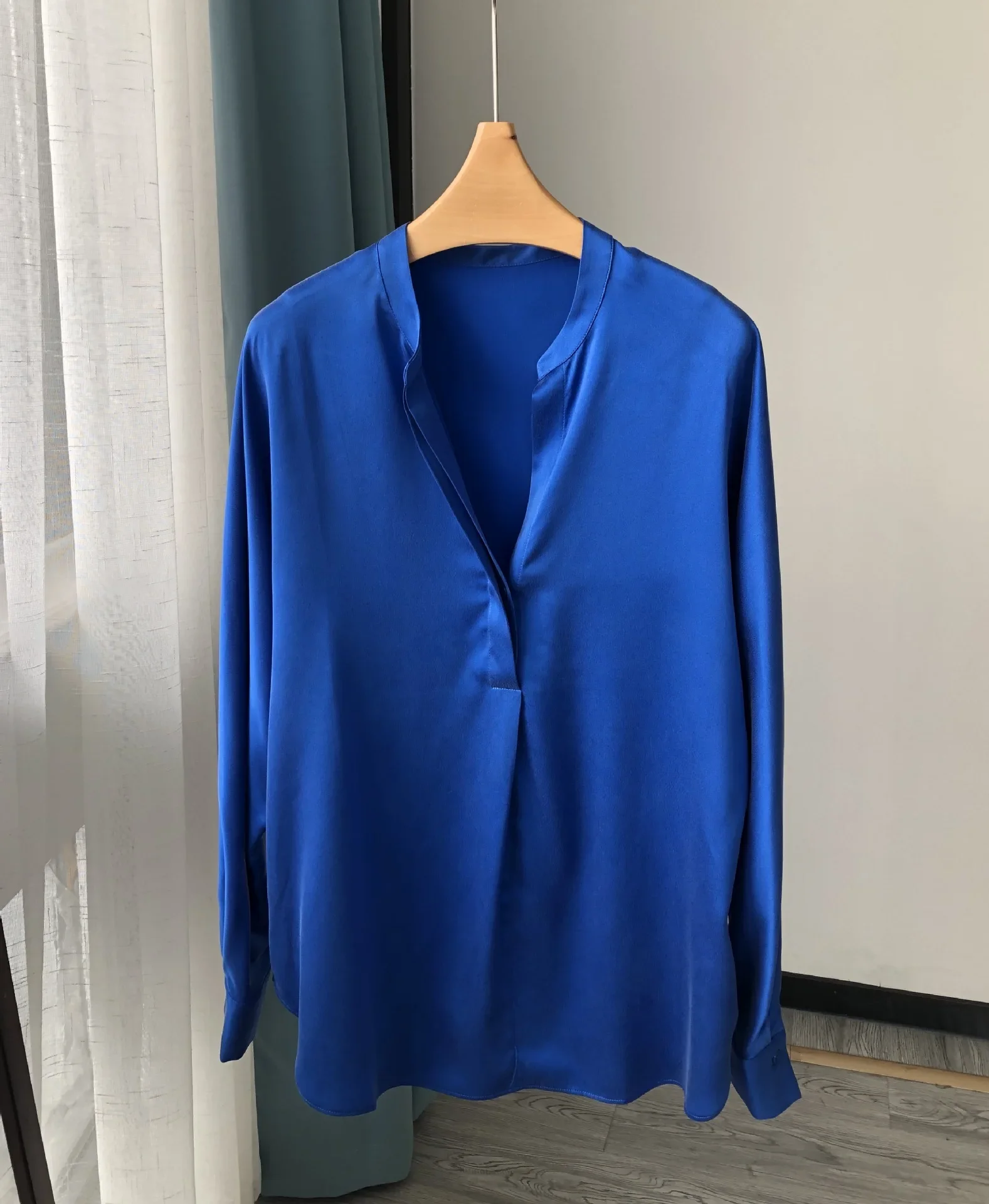 Oversized Drop Shoulder V-Neck Silk Shirt Women's One-Piece Cut Sand-Washed 100 Silk Satin Blouse Long Sleeve Office Lady Shirts - AliExpress Shirts & Blouses