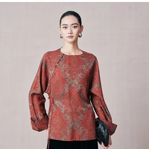 Annibycn Chinese Style Embroidered Silk  round Neck Shirt Women's Spring Autumn Elegant Floral Patterned Top - AliExpress Shirts & Blouses