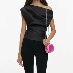 Women Black One Shoulder Top Draped Cowl Neck Sleeveless Ruched Slim Fitted Blouse Elegant Evening Party Formal Shirt - AliExpress Shirts & Blouses