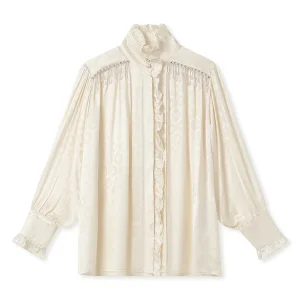 Fashionable Spring Autumn Fungus Lace Design Shirts Artificial Silk Retro Style Elegant Stand Collar Women's Tops - AliExpress Shirts & Blouses