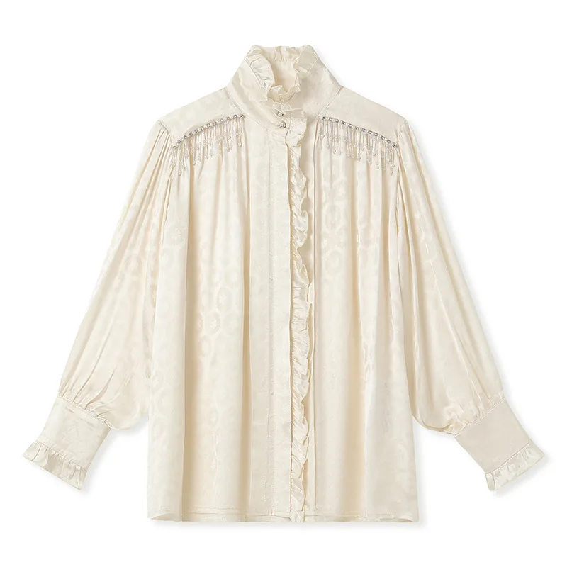 Fashionable Spring Autumn Fungus Lace Design Shirts Artificial Silk Retro Style Elegant Stand Collar Women's Tops - AliExpress Shirts & Blouses