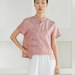 Silviye Silk Short Sleeve T-Shirt Women's Original Design Stand Collar Asymmetrical Print Straight Cut Summer Top - AliExpress Shirts & Blouses