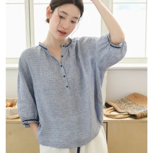 Women's Loose Fit Hanflax Shirt Gentle Cool Color Woven Breathable Artistic Top Five Sleeve Commute Style Summer Thin - AliExpress Shirts & Blouses