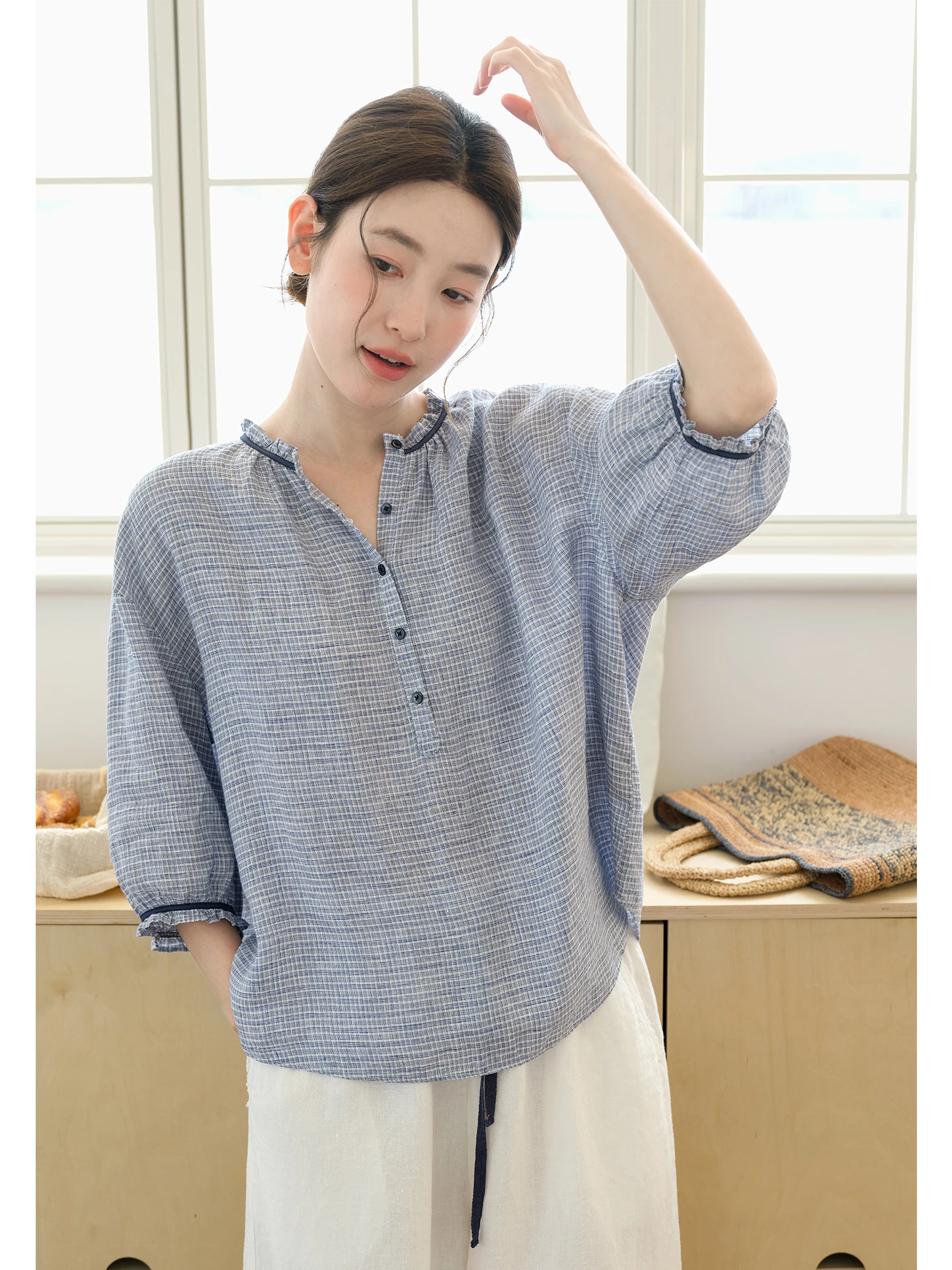 Women's Loose Fit Hanflax Shirt Gentle Cool Color Woven Breathable Artistic Top Five Sleeve Commute Style Summer Thin - AliExpress Shirts & Blouses