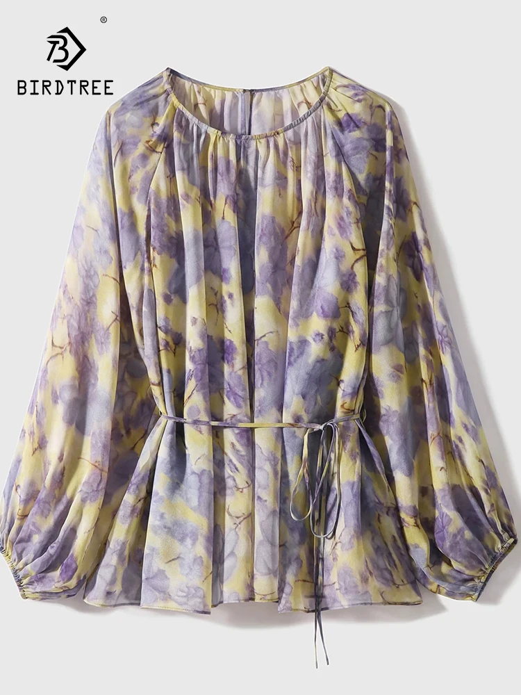 BirdTree-100%Real Silk Elegant Shirt, Long Sleeve Print, Women Beach Vacation 2-piece Set Loose Blouse, 2026 Spring New T63134CC - AliExpress Shirts & Blouses