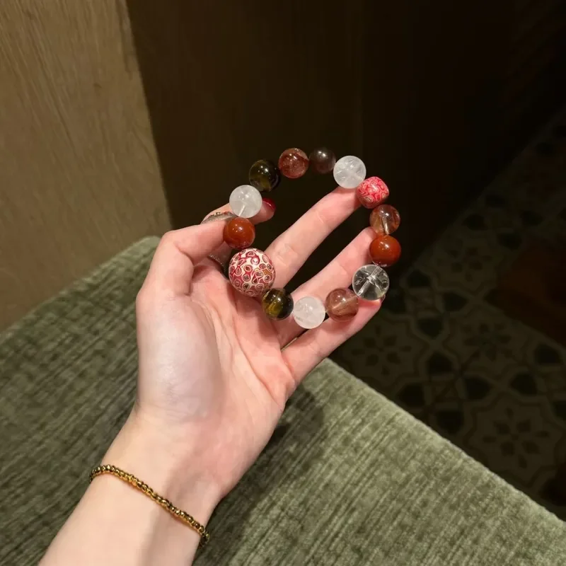 Lucky Intangible Cultural Heritage Crystal Bracelet Same Large Lacquer Bracelet Men's and Women's Agate Cherry Blossom - AliExpress New Headwear