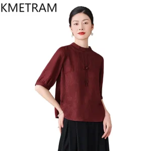 KMETRAM 100% Mulberry Silk Shirts for Women 2026 Spring Elegant Pleated Fringed Half-sleeve Blouse Woman Clothing Blusa Feminina - AliExpress Shirts & Blouses