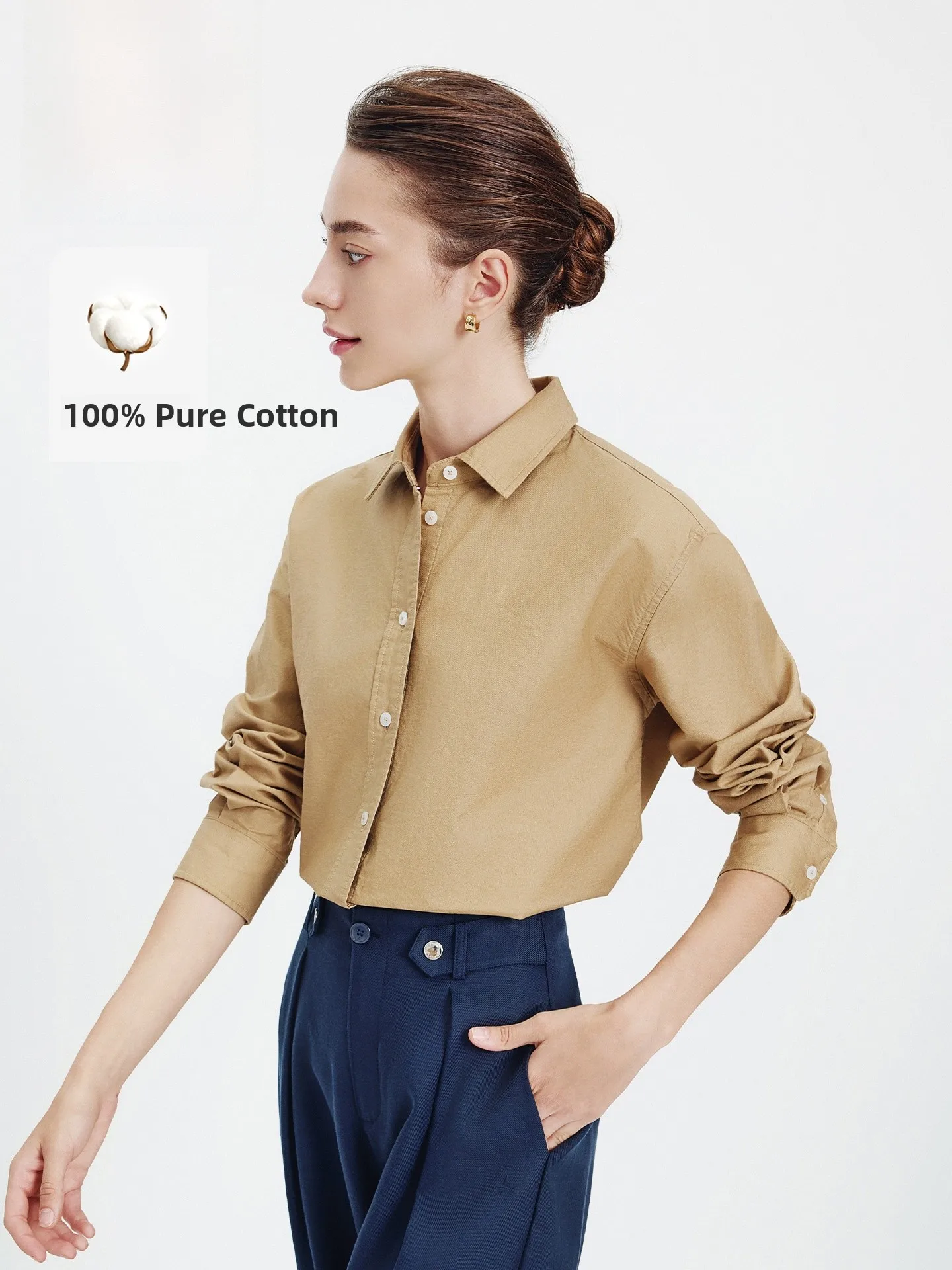 Navigare Pure Cotton Long Sve irt Women's Commute Sle Casual Loose Fit OL Faion Spring New Arrival - AliExpress Shirts & Blouses