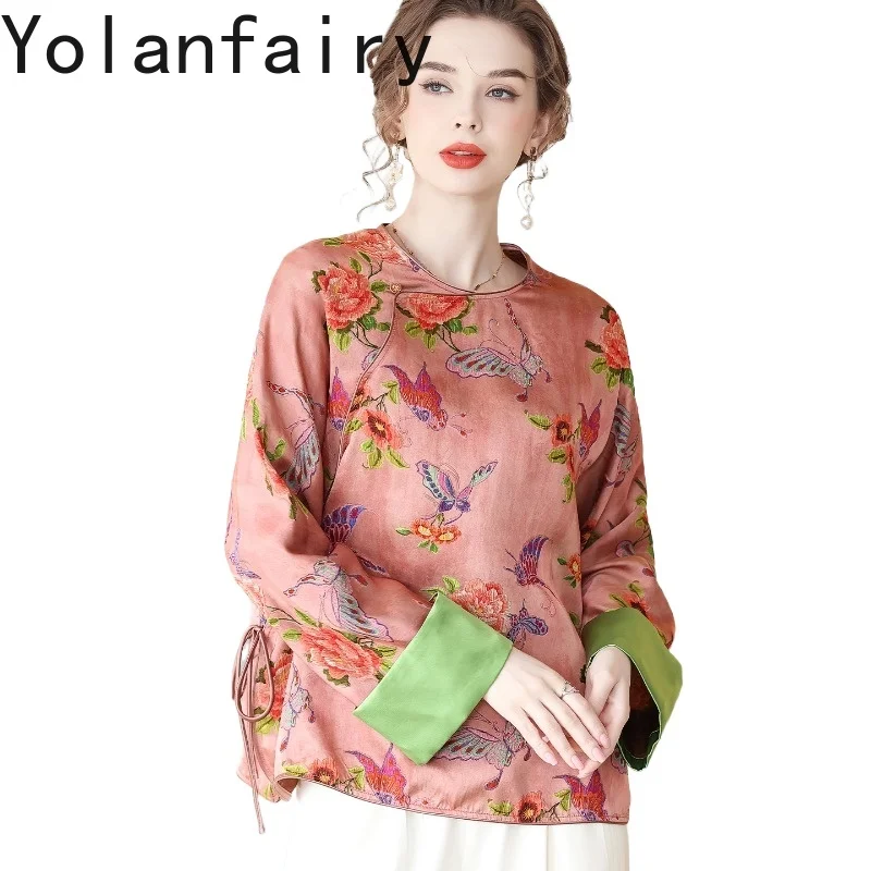 YOLANFAIRY 35% Real Mulberry Silk Shirts Woman 2026 Vintage Floral Blouse Women Top Elegant Jacquard Shirt Chic Shirts Female - AliExpress Shirts & Blouses