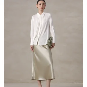 Annibycn Silk Long Sleeve Shirt Women Pure Color Straight Cut Commute Style Button Detail Folded Hem Simple Elegant Top - AliExpress Shirts & Blouses