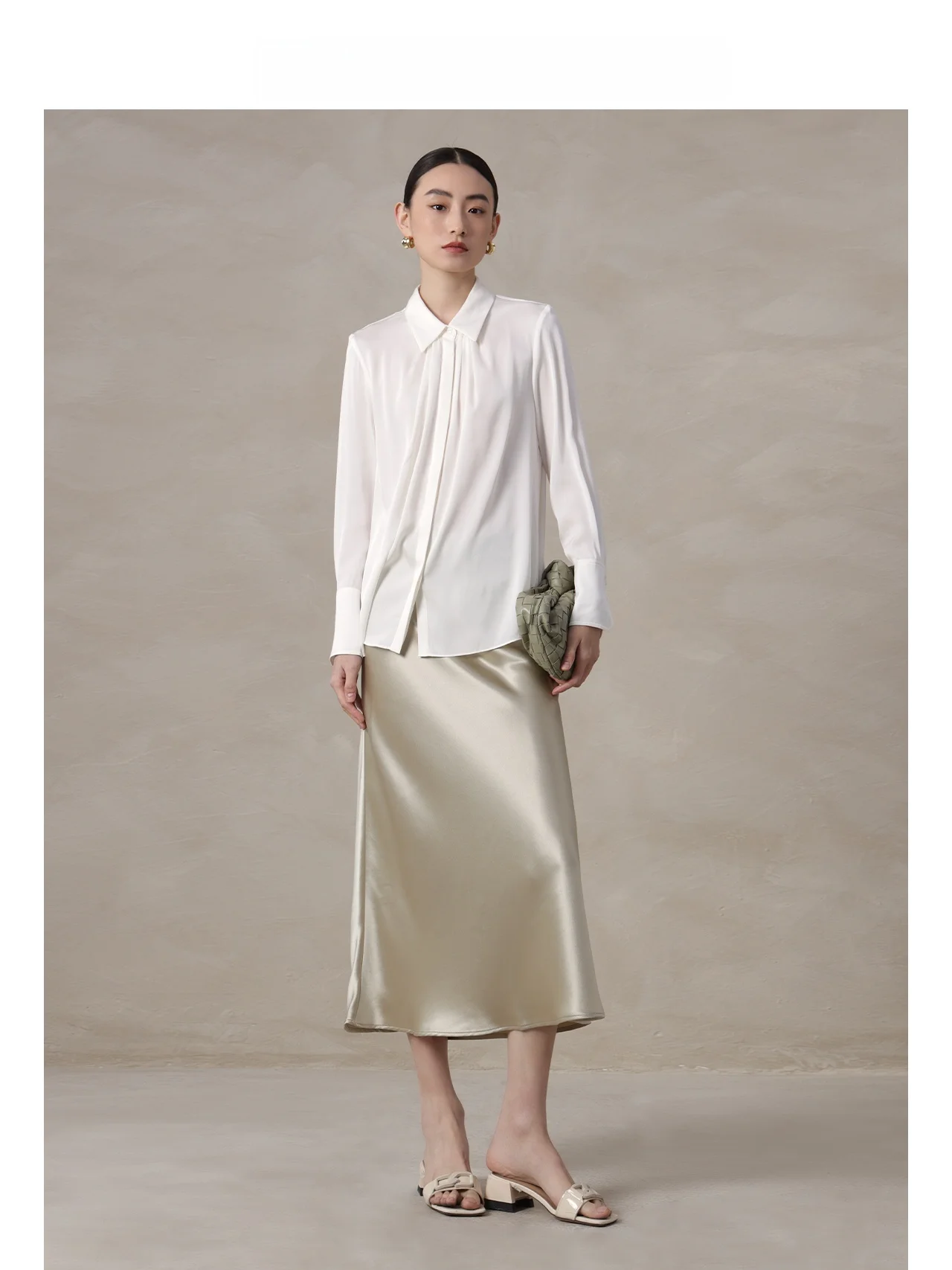 Annibycn Silk Long Sleeve Shirt Women Pure Color Straight Cut Commute Style Button Detail Folded Hem Simple Elegant Top - AliExpress Shirts & Blouses