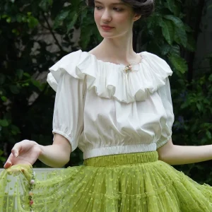 Spring Summer Women Warm Retro Off-Shoulder Handmade Pleated Butterfly, White Cotton Short Sleeve Waist-Cinching Top - AliExpress Shirts & Blouses