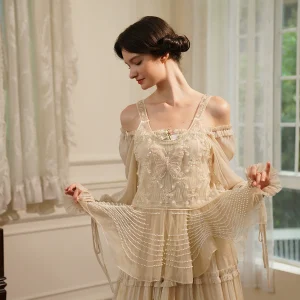 Spring Summer Women French Romanticism, Handmade Clothing, Floral Embroidery Butterfly Pearls Camisole Blouse/Shirts - AliExpress Shirts & Blouses
