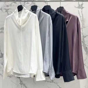 Elegant Purple Long Sleeve Shirt Stand Collar Commute Versatile Fashionable Women's Premium Quality Straight Cut Silk Blend - AliExpress Shirts & Blouses