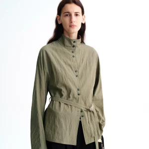 Artistic Washed Short Shirt with Dual Collar And Belt Design Breathable Loose Fit Women's Casual Fashion Fibre Blend - AliExpress Shirts & Blouses