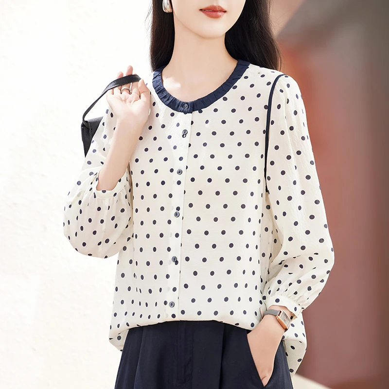 New Summer Elegant Shirts and Blouses for Women 100% Real Silk Dot Print Shirt Three Quarter Sleeve Office Lady Blouse Loose - AliExpress Shirts & Blouses
