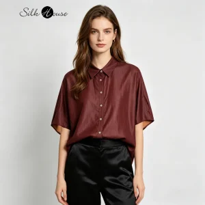 2026 Women's Fashion Clothing Red Turn-down Collar 100%Natural Mulberry Silk Red Cloud Yarn Loose Temperament Short Sleeve Shirt - AliExpress Shirts & Blouses