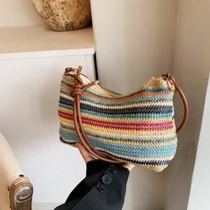 Women's Striped Woven Straw Tote Bag - Lightweight Large Capacity With Detachable Coin Purse & Zip Closure For Beach JJ2192 - AliExpress Women's Handbags