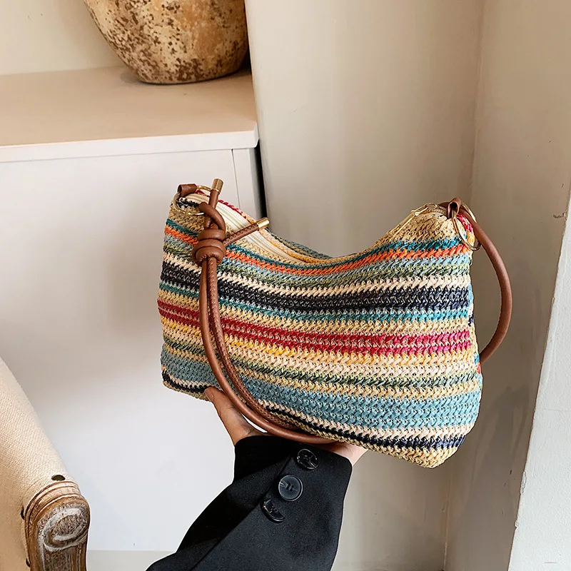 Women's Striped Woven Straw Tote Bag - Lightweight Large Capacity With Detachable Coin Purse & Zip Closure For Beach JJ2192 - AliExpress Women's Handbags