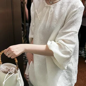 Handmade Silk Blend Women's Shirt Chinese Style Gown Design Breathable Handcrafted Lantern Sleeve Regular Fit Long Sleeve Top - AliExpress Shirts & Blouses