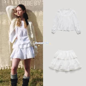 FARVEN Spring 2026 Lace Patchwork round Neck Bubble Sleeve Blouse Skirt Set Korean Style Cotton Casual Breathable Women's Suit - AliExpress Shirts & Blouses