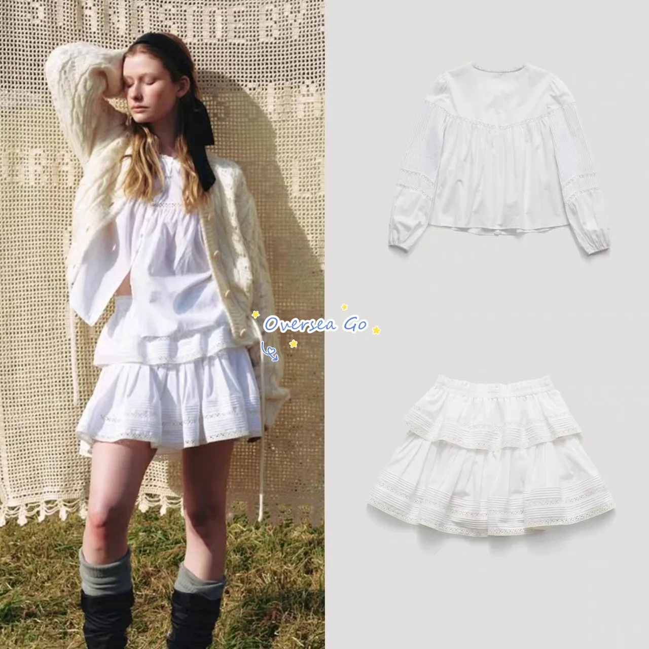 FARVEN Spring 2026 Lace Patchwork round Neck Bubble Sleeve Blouse Skirt Set Korean Style Cotton Casual Breathable Women's Suit - AliExpress Shirts & Blouses