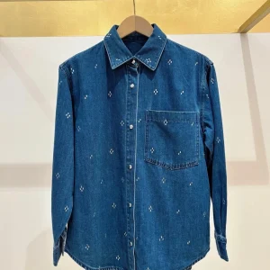 Spring 2026 Loose Fit Long Sleeve Crystal Embroidery Cotton Denim Shirt Geometric Pattern French Style Women's Open Cardigan - AliExpress Shirts & Blouses