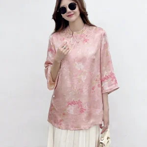 Korean Fashion Traditional Heritage Xiangyun Silk Embroidered Heavy Work Shirt Side Split Seven Sleeve Women's Shirt - AliExpress Shirts & Blouses