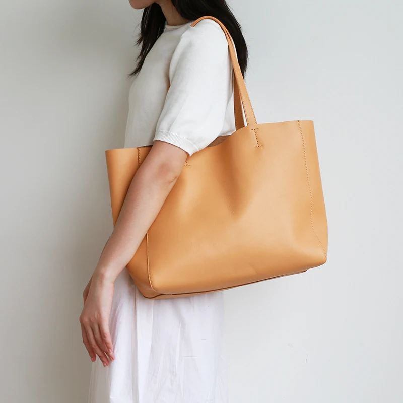 2025 New Genuine Leather Women Handbag Fashion Shoulder Tote Bag First Layer Cowhide Simple Large-capacity Commuter Bags - AliExpress Women's Handbags