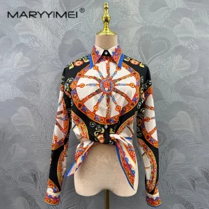 Fashion printed women's clothing New Summer 2026 Edition lapel Lace up cropped top - AliExpress Shirts & Blouses