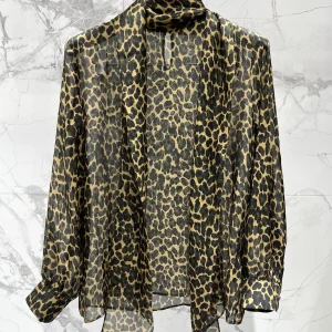 Retro Leopard Print Long Sve Women's irt Loose Fitting with Sa  Knot Polyester Fiber Breathable Thin Sle - AliExpress Shirts & Blouses