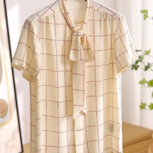 Elegant Silk Shirt Women's Celebrity British Plaid Short Sleeve True Silk  Silk Shirt Luxury Brand J Product - AliExpress Shirts & Blouses