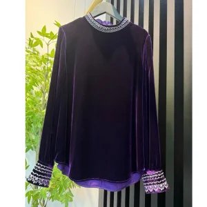 High Quality Early Autumn New Standing Collar+Long Sleeved Cuffs Embroidered Design Exquisite Silk + Velvet Fabric Women's Shirt - AliExpress Shirts & Blouses