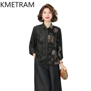 KMETRAM 100% Mulberry Silk Women Shirt 2026 Spring Fashion Xiangyunsha Abstract Printed Three Quarter Sleeve Shirt Chemise Femme - AliExpress Shirts & Blouses