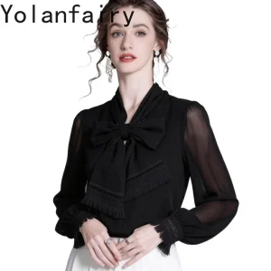 YOLANFAIRY 64% Acetate Shirts for Women Spring 2026 Elegant Long Sleeve Blouses Woman Fashion Embroidery Black Shirt Luxury - AliExpress Shirts & Blouses