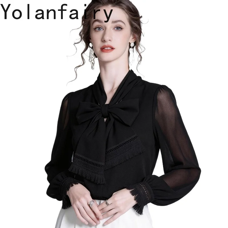 YOLANFAIRY 64% Acetate Shirts for Women Spring 2026 Elegant Long Sleeve Blouses Woman Fashion Embroidery Black Shirt Luxury - AliExpress Shirts & Blouses