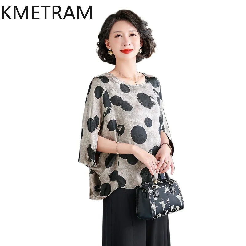 KMETRAM 90% Mulberry Silk Women Blouse 2026 Spring Loose Plus Size Polka Dot Pattern Half-sleeve Shirts Woman Clothes Ropa Mujer - AliExpress Shirts & Blouses