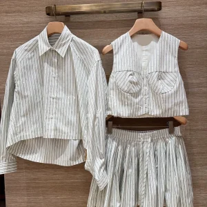Fashionable Striped Shirt Top Elastic Waist Vest Diamond Embellished Skirt Set Autumn Winter New Arrival Women's French Style... - AliExpress Shirts & Blouses