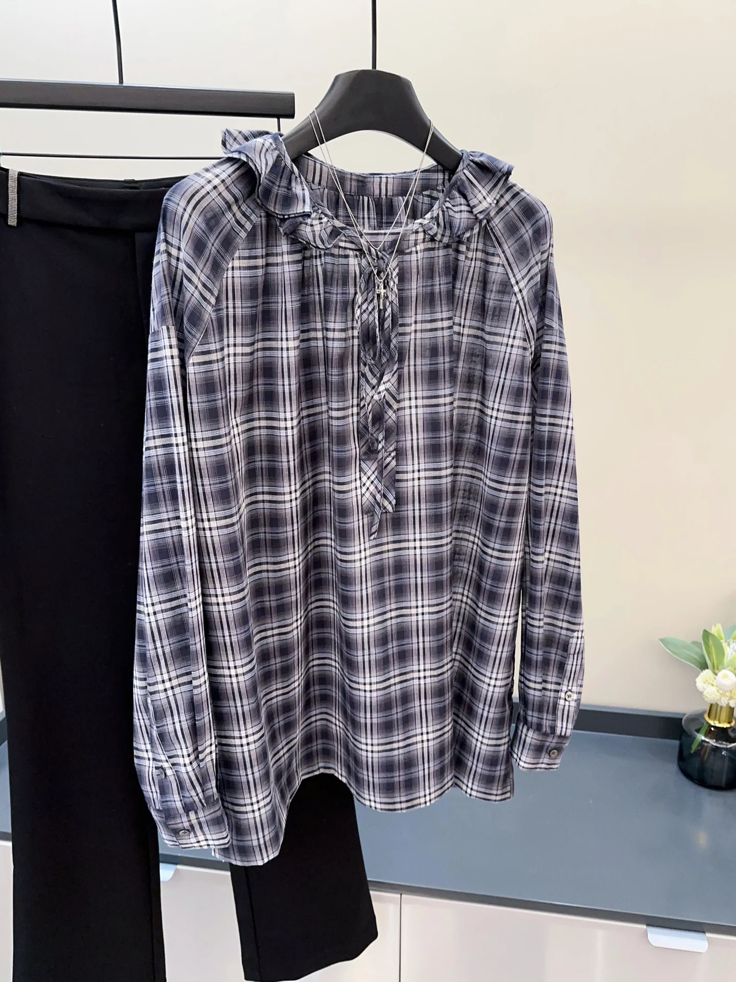 Hong Kong Style Plaid Shirt Removable Collar Breathable Cotton Simple Lady Elegant Top Color Matching Spring Summer Women's S... - AliExpress Shirts & Blouses